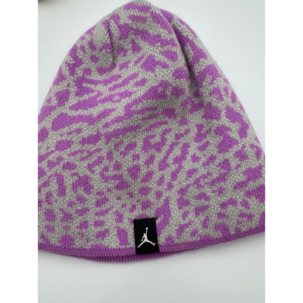 Jordan Jumpman Elephant Print Beanie Purple Silver Metallic Knit Hat